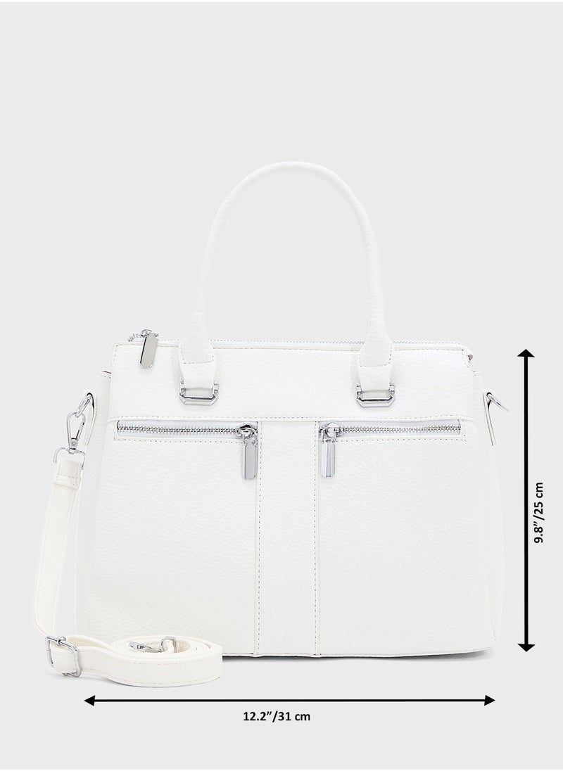 Multi Zip Detail Satchel Bag