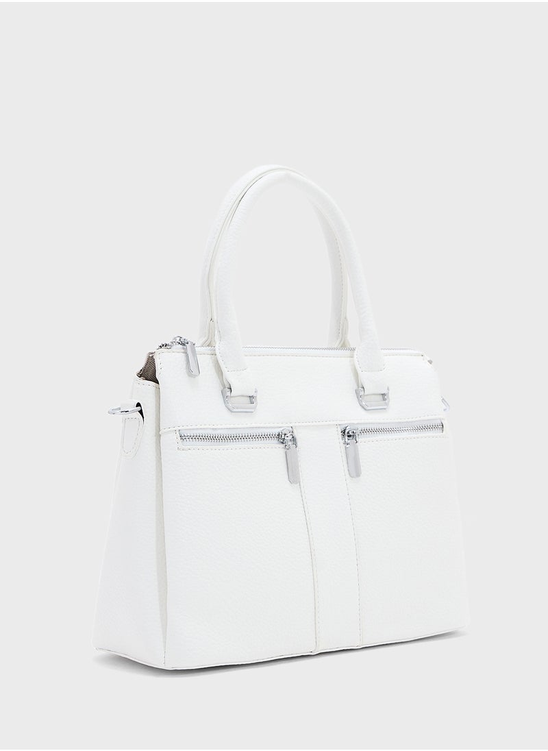 Multi Zip Detail Satchel Bag