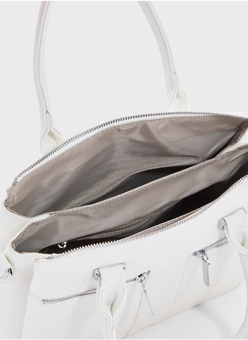 Multi Zip Detail Satchel Bag
