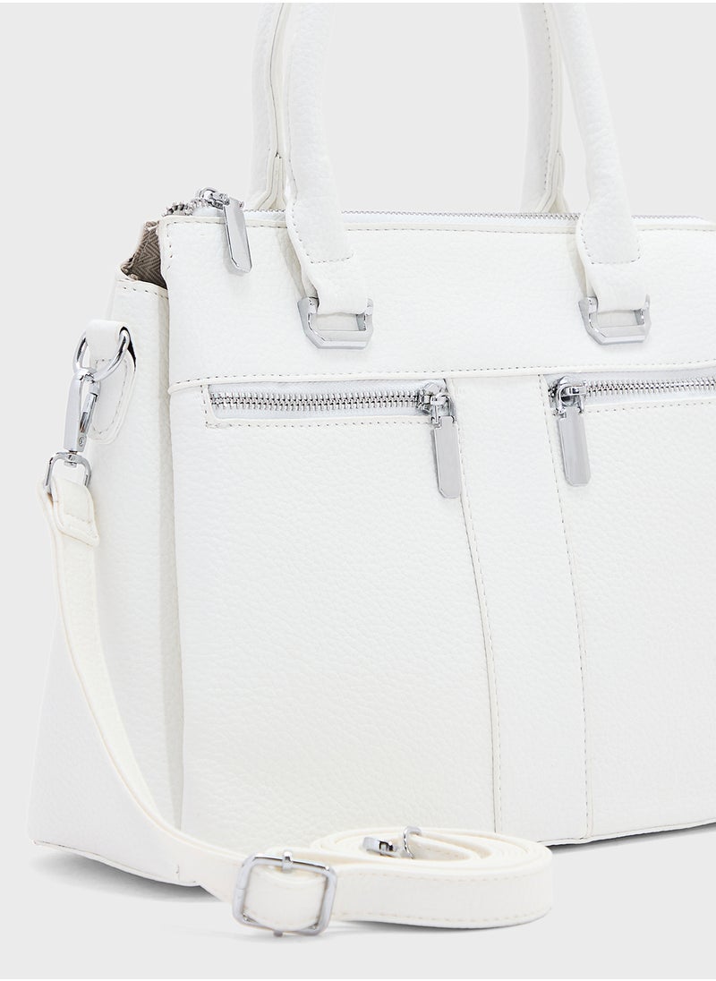 Multi Zip Detail Satchel Bag