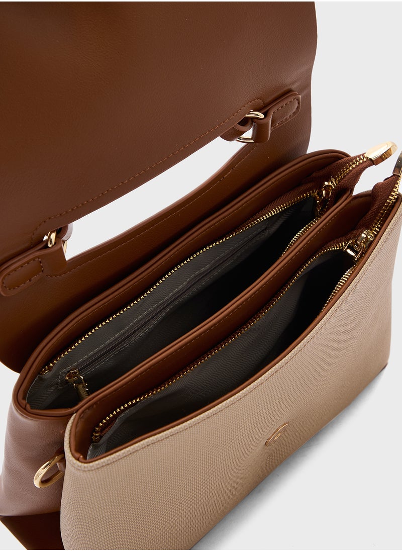 Metal Trim Detail Satchel Bag