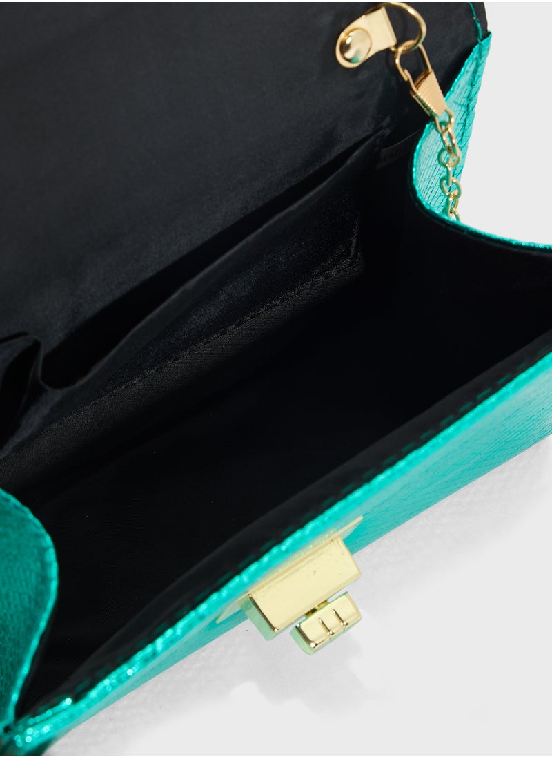 Metal Handle Snake Print Satchel Bag