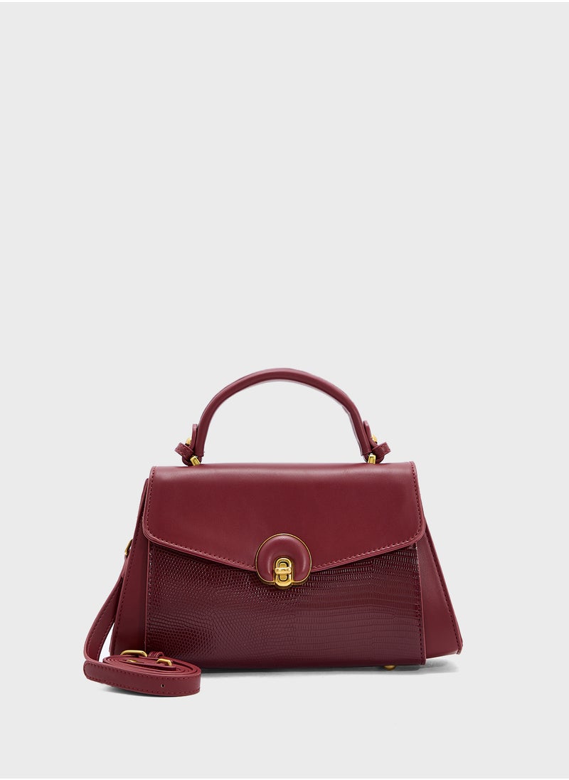 Snake Print Panel Satchel Bag