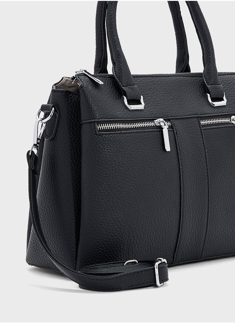 Multi Zip Detail Satchel Bag