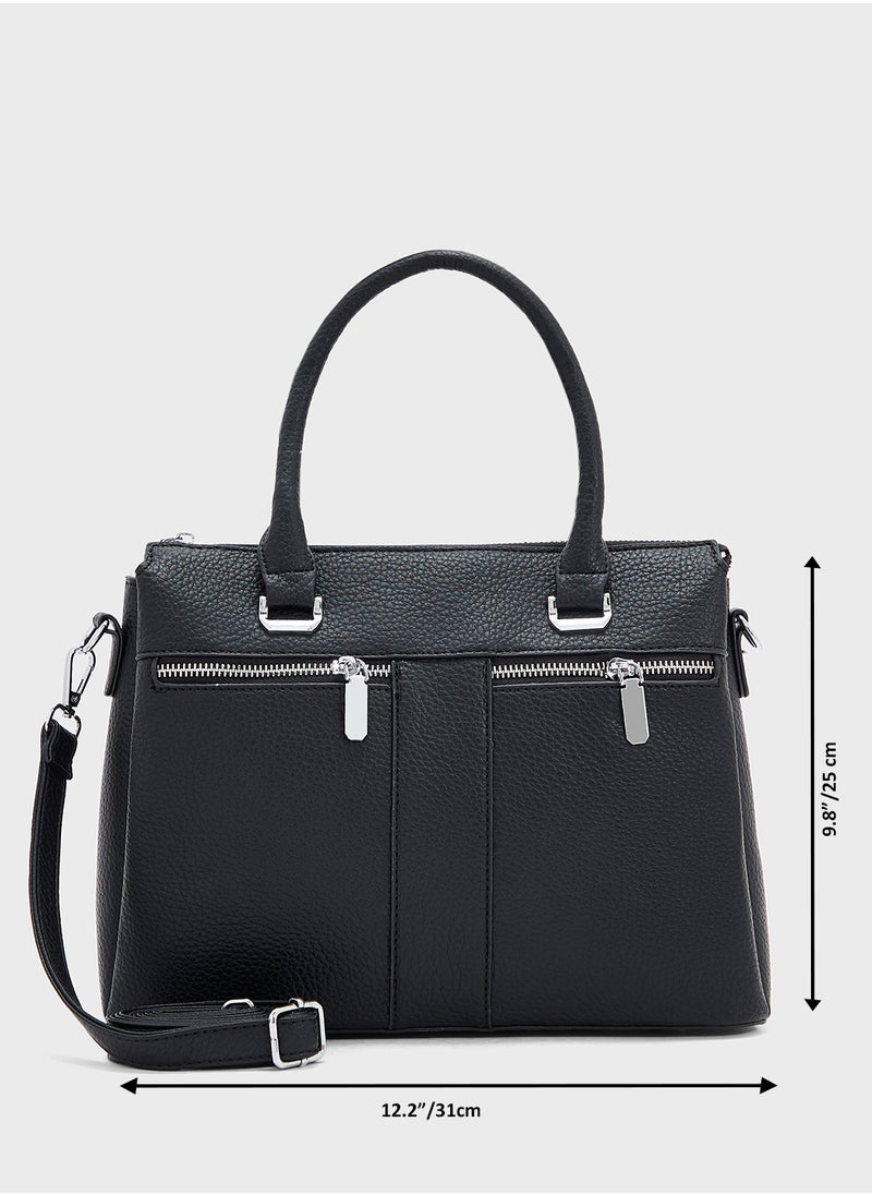 Multi Zip Detail Satchel Bag
