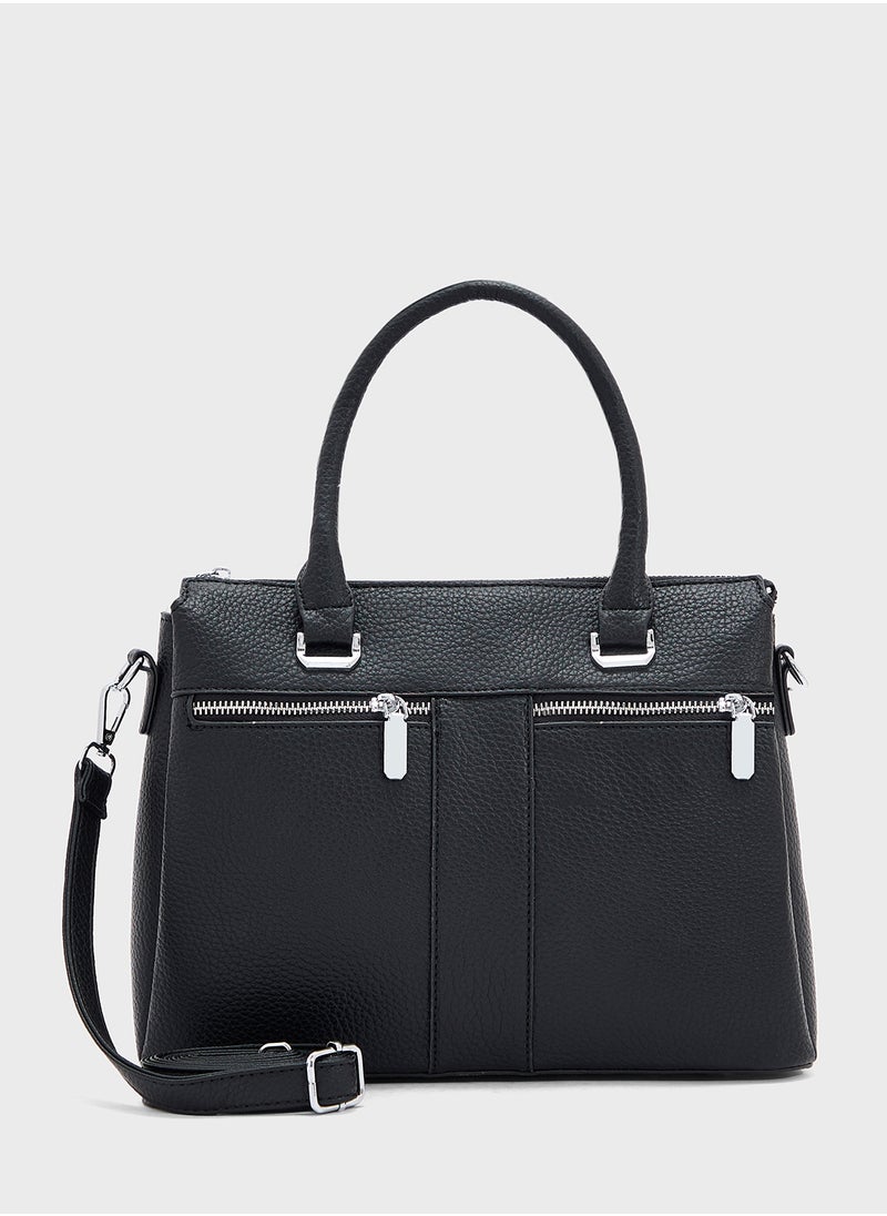 Multi Zip Detail Satchel Bag