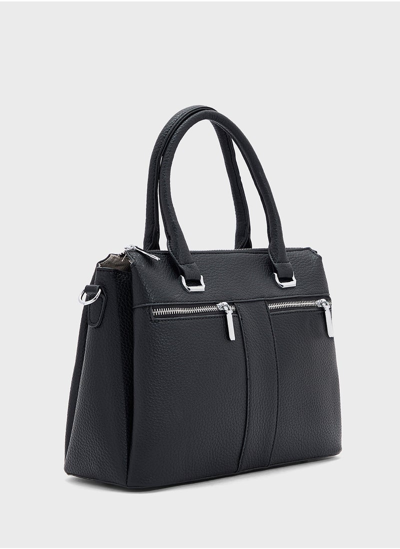 Multi Zip Detail Satchel Bag