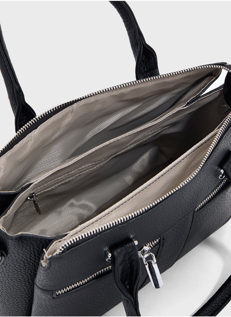 Multi Zip Detail Satchel Bag