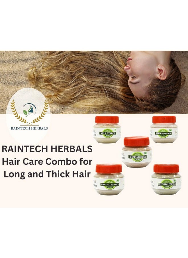 Amla Reetha Shikakai Bhringraj And Hibiscus Powder Combo Pack For Hair Care Wash Healthy Scalp Nourishment Mask Helps To Control Dandruff Haifall Natural Cleanser, 5 Count