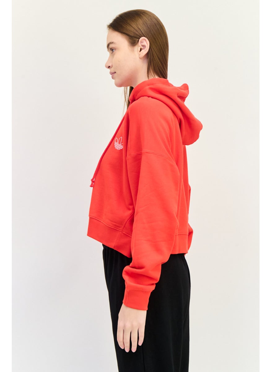 Women Sportswear Fit Long Sleeves Outdoor Hooded Sweatshirt, Red