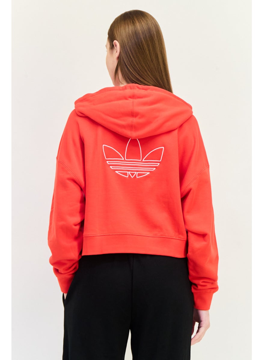 Women Sportswear Fit Long Sleeves Outdoor Hooded Sweatshirt, Red