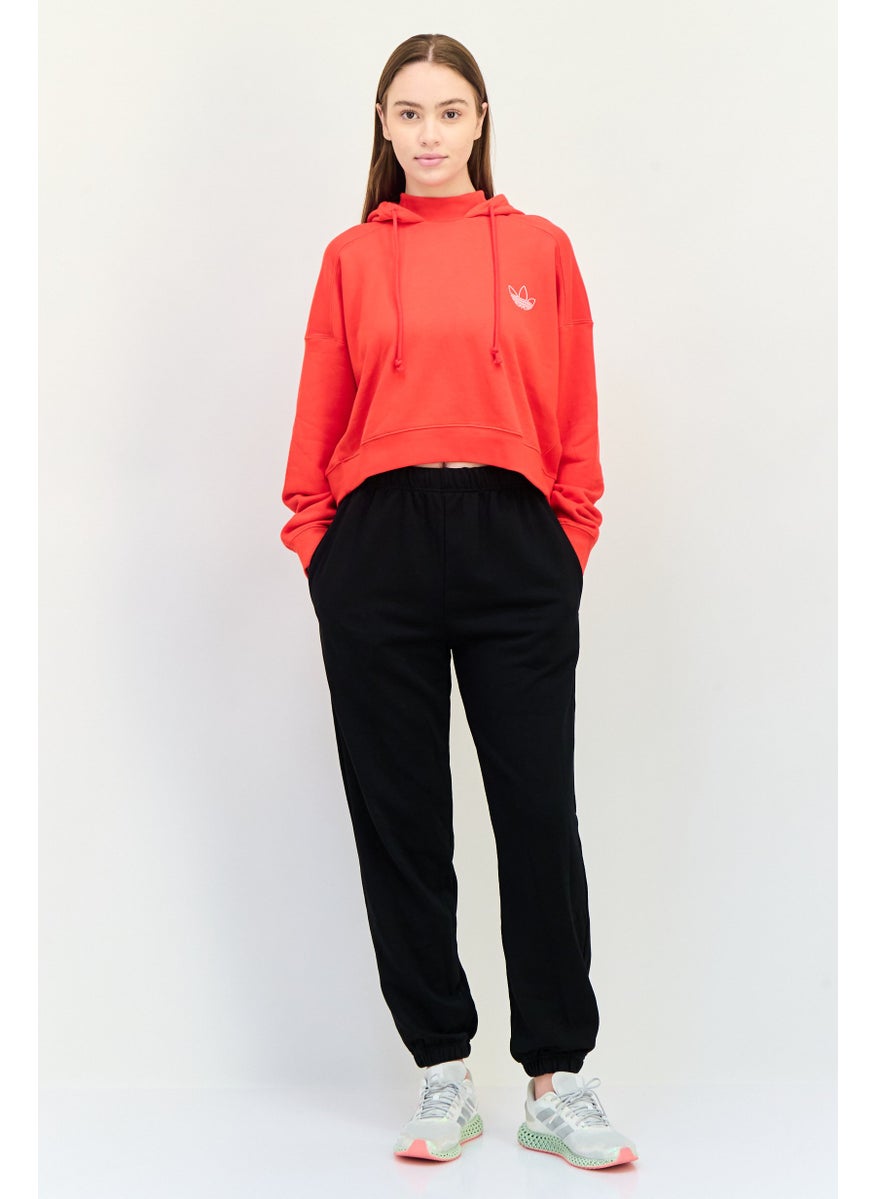 Women Sportswear Fit Long Sleeves Outdoor Hooded Sweatshirt, Red