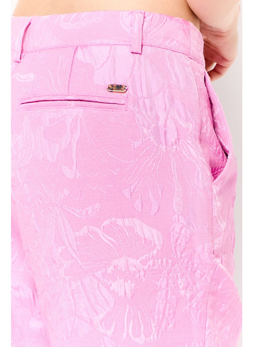 Women Slim Fit Floral Print Straight Leg Pants, Pink