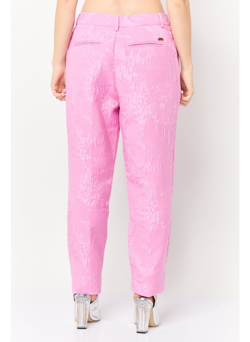 Women Slim Fit Floral Print Straight Leg Pants, Pink