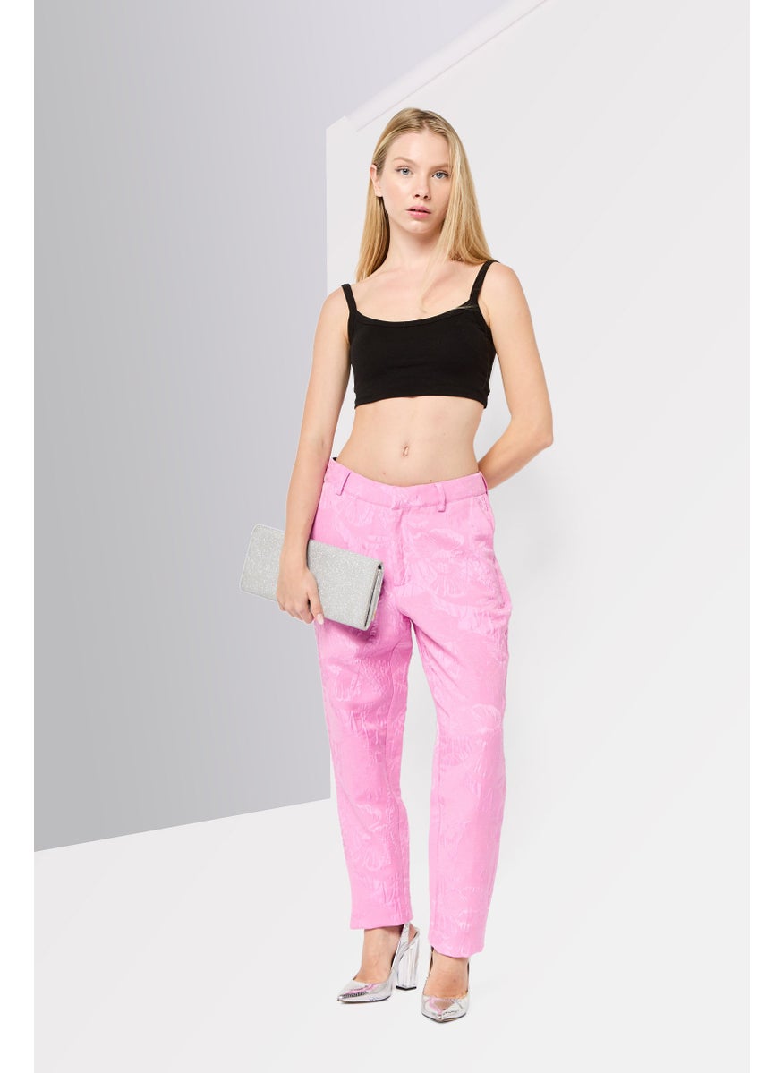 Women Slim Fit Floral Print Straight Leg Pants, Pink