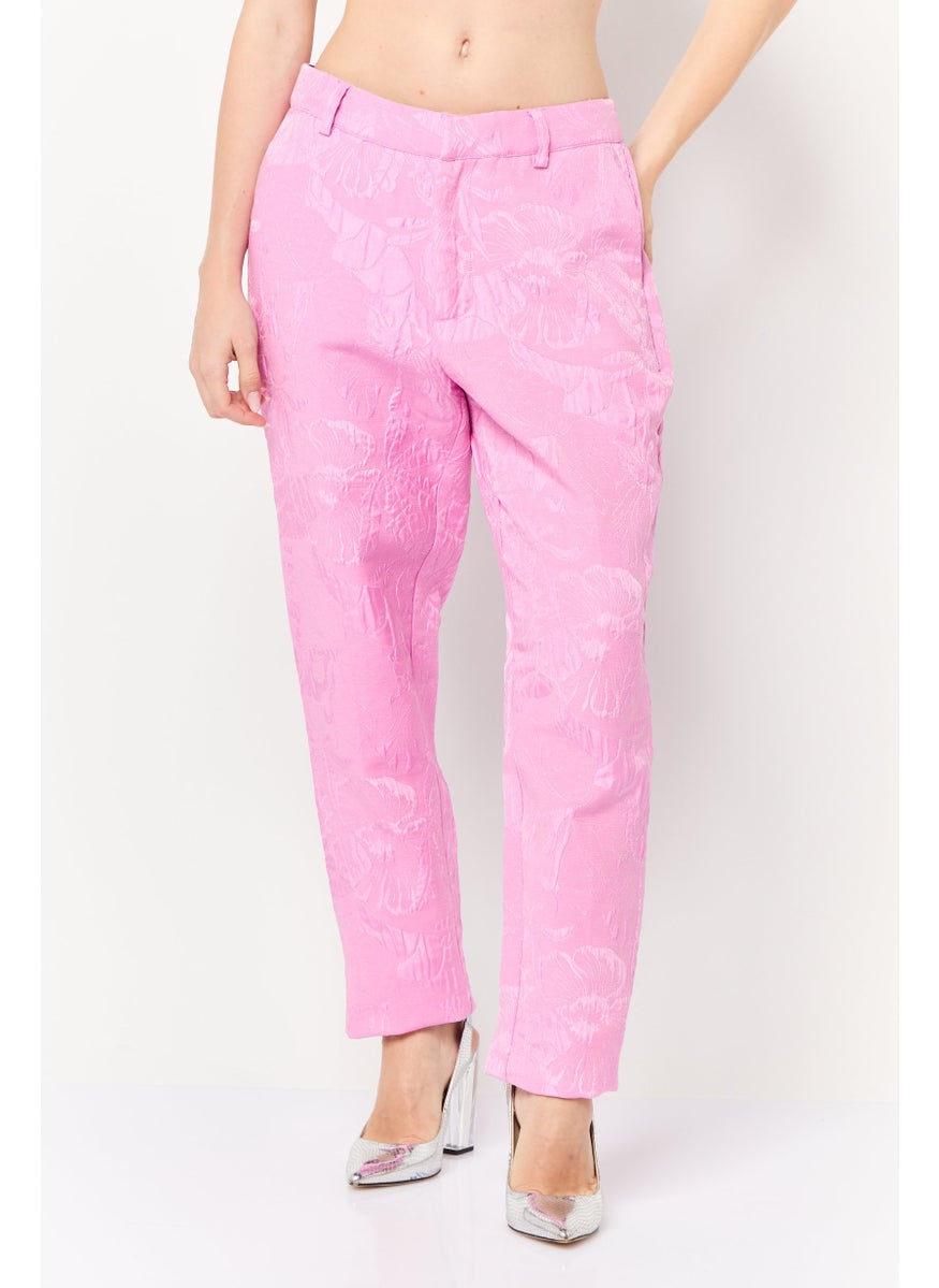 Women Slim Fit Floral Print Straight Leg Pants, Pink
