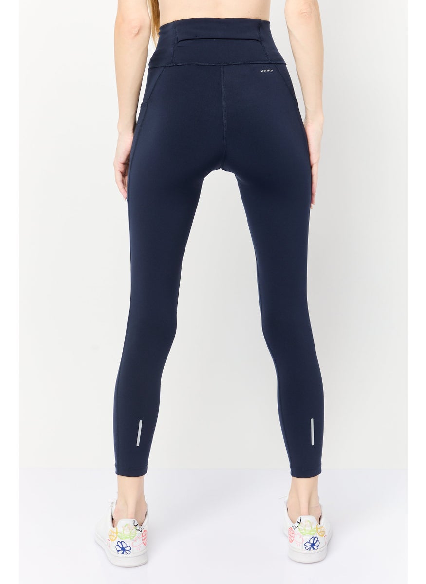 Women Tight Fit Running Leggings, Navy Blue