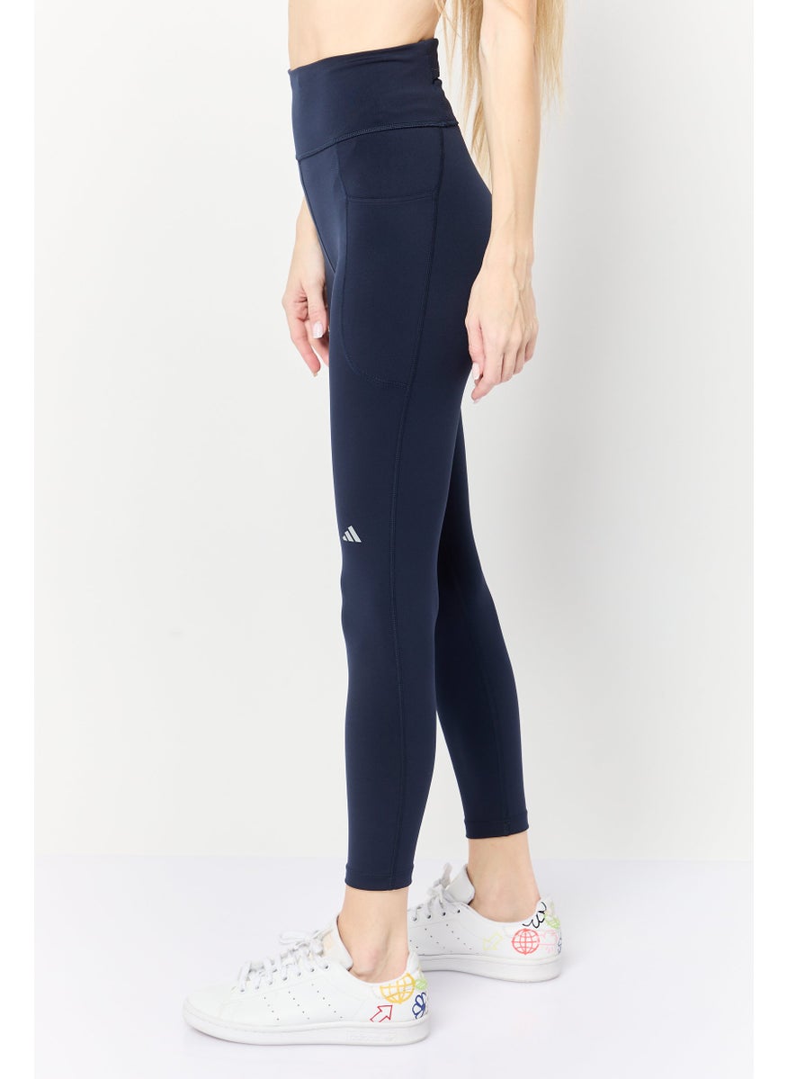 Women Tight Fit Running Leggings, Navy Blue