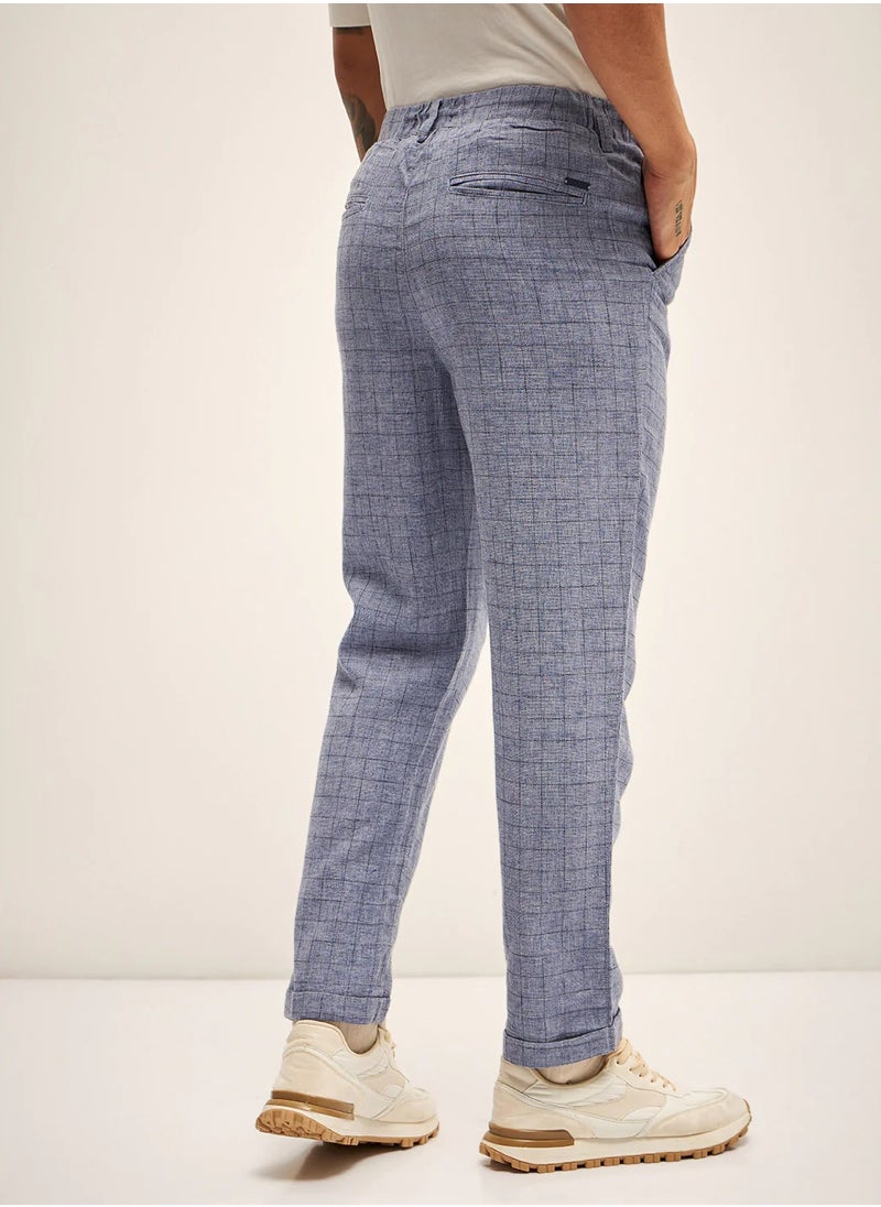 Blue Casual Trouser, drawstring waist, modern fit, breathable fabric, soft texture, lightweight, versatile style, all-day comfort, smart casual