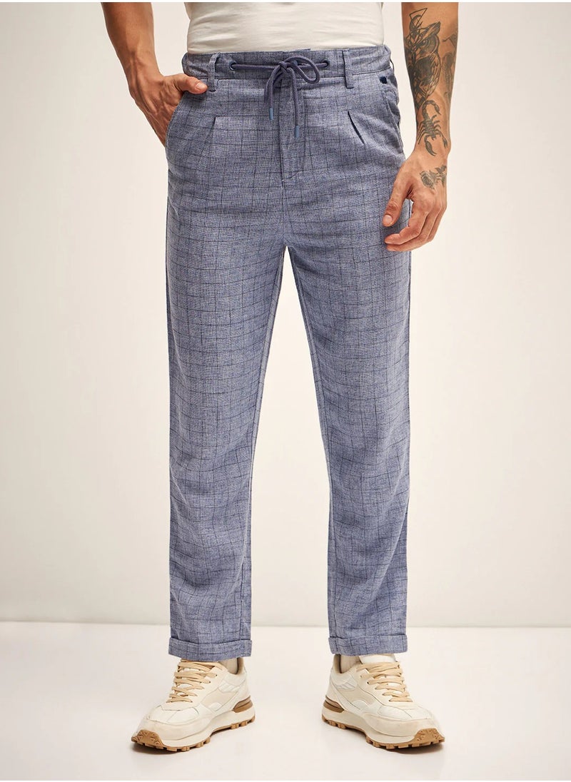 Blue Casual Trouser, drawstring waist, modern fit, breathable fabric, soft texture, lightweight, versatile style, all-day comfort, smart casual