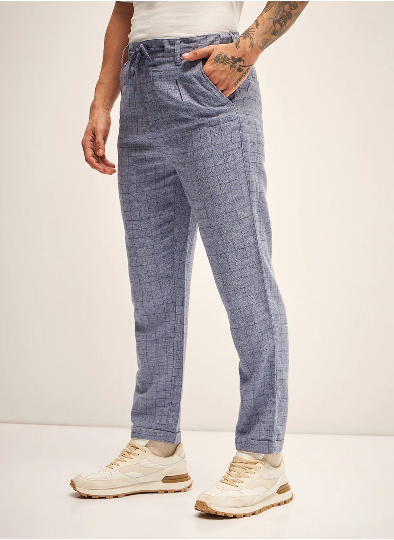 Blue Casual Trouser, drawstring waist, modern fit, breathable fabric, soft texture, lightweight, versatile style, all-day comfort, smart casual