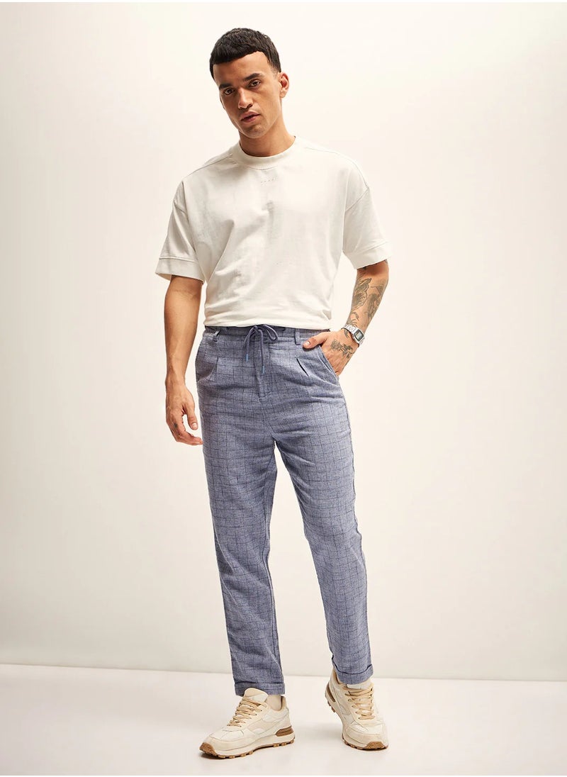Blue Casual Trouser, drawstring waist, modern fit, breathable fabric, soft texture, lightweight, versatile style, all-day comfort, smart casual
