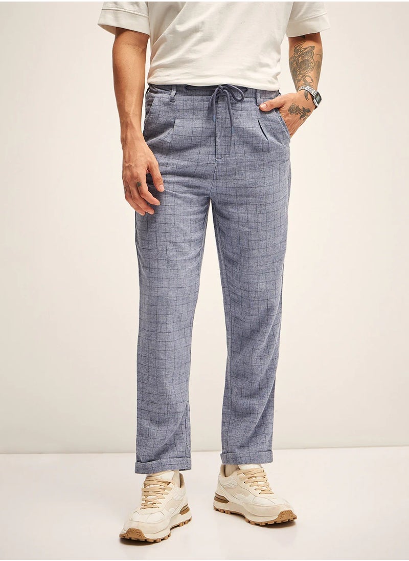 Blue Casual Trouser, drawstring waist, modern fit, breathable fabric, soft texture, lightweight, versatile style, all-day comfort, smart casual
