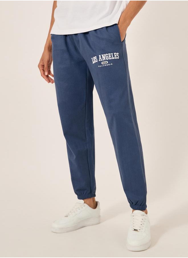 Embroidered Slogan Mid Rise Relaxed Fit Joggers