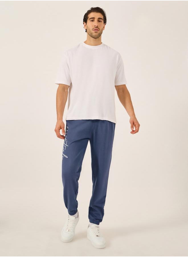 Slogan Print Oversized Fit Cotton Terry Joggers