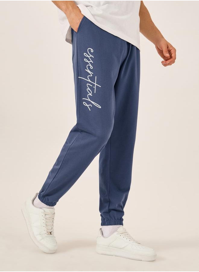 Slogan Print Oversized Fit Cotton Terry Joggers