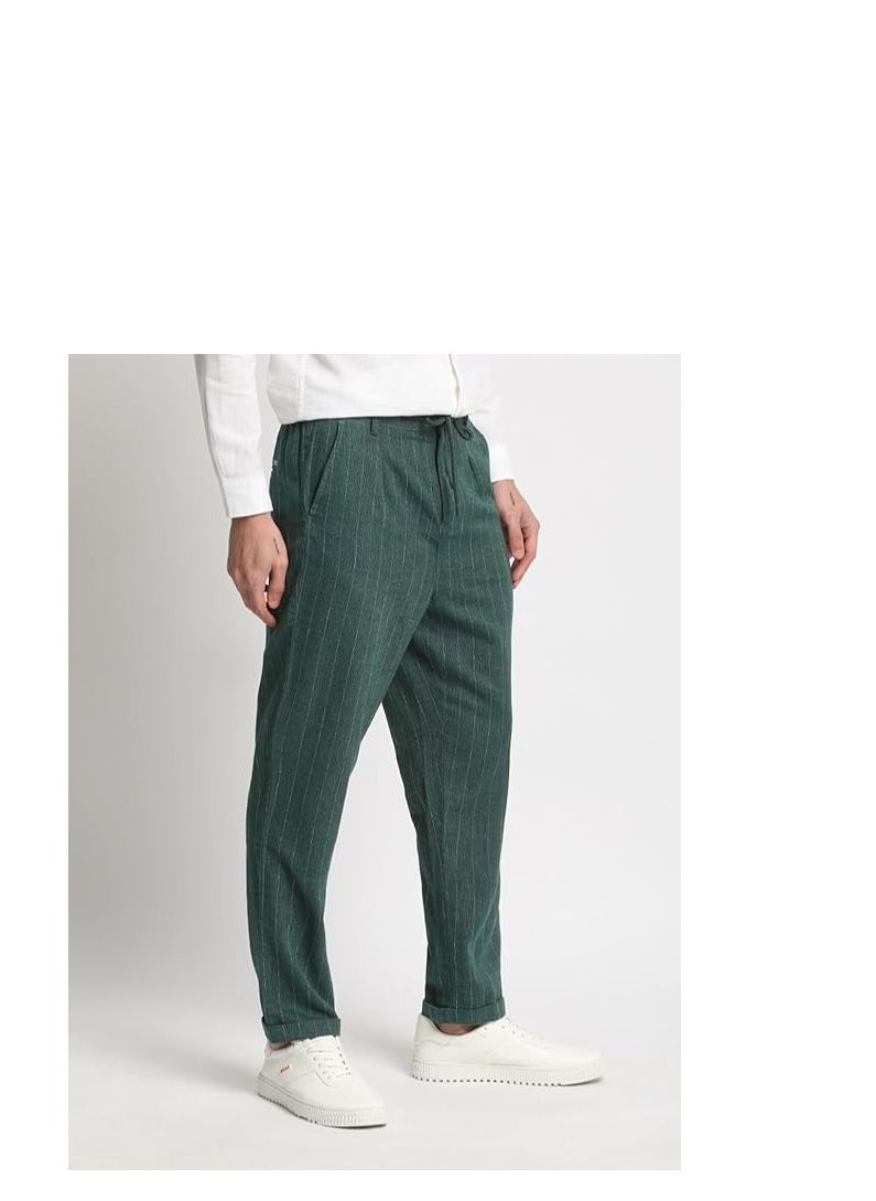 The Bear House Men's Casual Trousers  Green, Relaxed Fit, Soft & Breathable Fabric, Elastic Waist, Stylish Everyday Wear, Versatile & Comfortable Bottoms for Any Occasion  Size 28 to 40