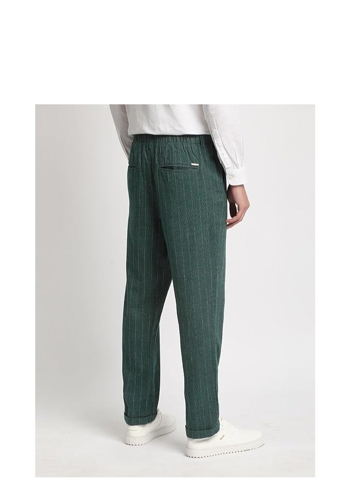 The Bear House Men's Casual Trousers  Green, Relaxed Fit, Soft & Breathable Fabric, Elastic Waist, Stylish Everyday Wear, Versatile & Comfortable Bottoms for Any Occasion  Size 28 to 40