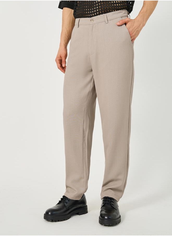 Relaxed Fit Textured Mid Rise Pants