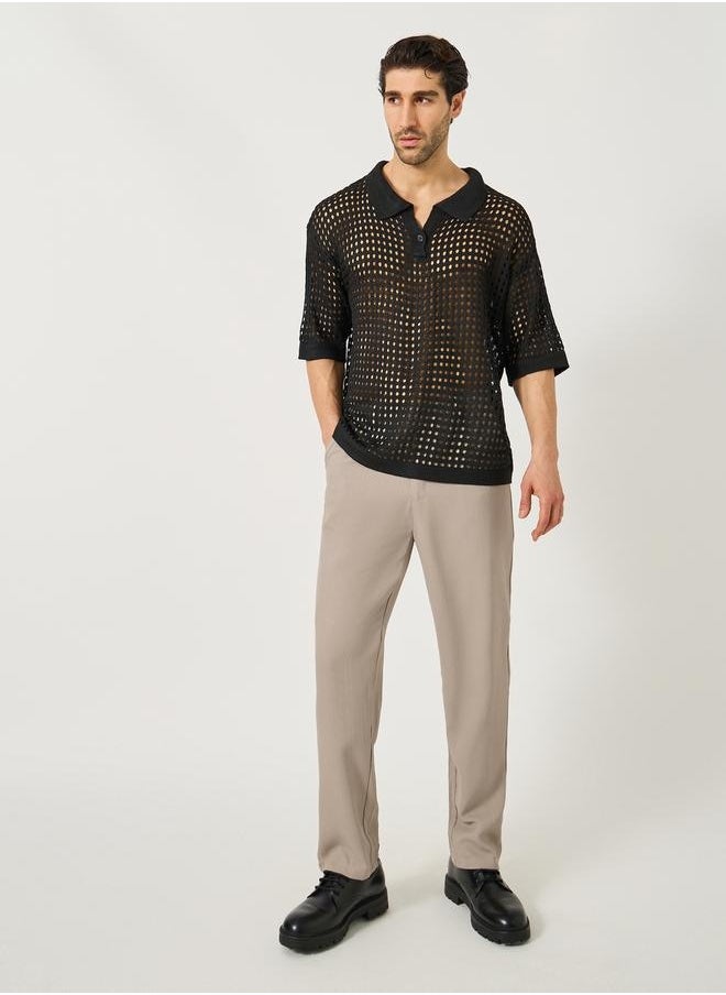 Relaxed Fit Textured Mid Rise Pants