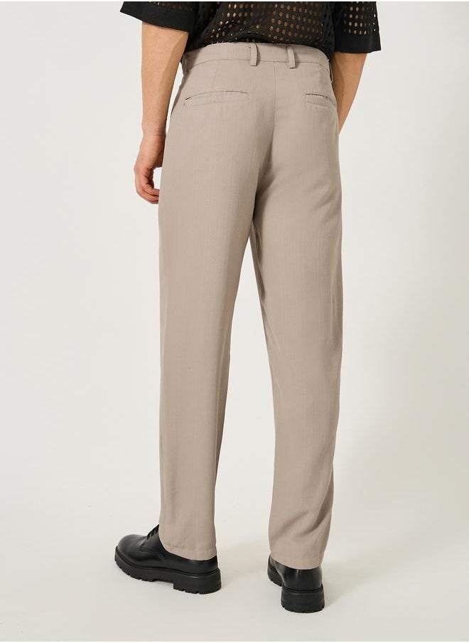 Relaxed Fit Textured Mid Rise Pants