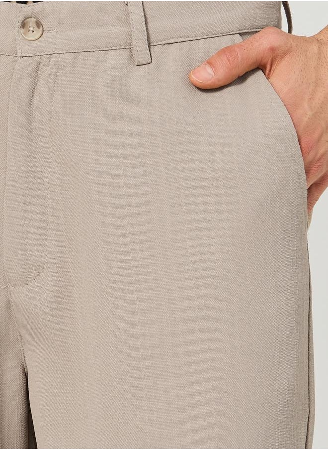 Relaxed Fit Textured Mid Rise Pants