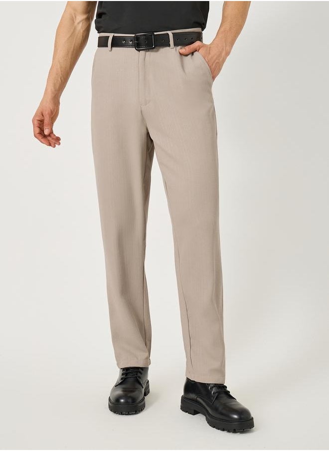 Relaxed Fit Textured Mid Rise Pants