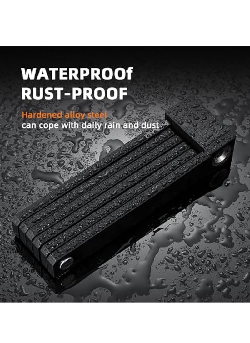 Folding Bike Lock with Mounting Bracket, Bicycle Locks, Bike Chain Lock, Heavy Duty Anti Theft with 360° Rotating Lock Head, Waterproof and Scratch Resistant Foldable, for Bike, Scooter, Motorcycle