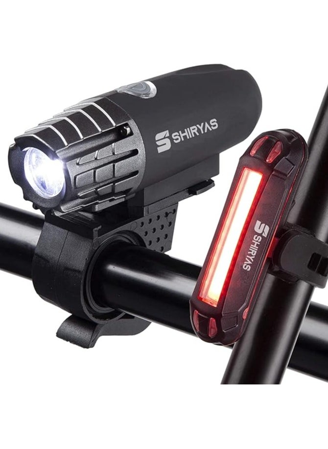 USB Rechargeable Bike Light Set, Front Headlight and Rear Taillight, 4 Light Modes, 1200mAh Battery