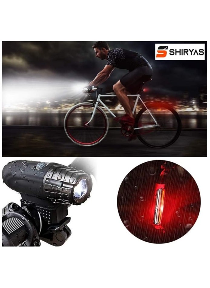 USB Rechargeable Bike Light Set, Front Headlight and Rear Taillight, 4 Light Modes, 1200mAh Battery
