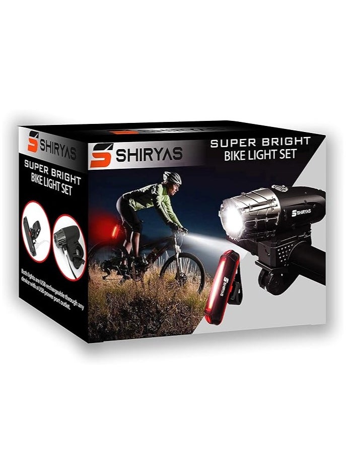 USB Rechargeable Bike Light Set, Front Headlight and Rear Taillight, 4 Light Modes, 1200mAh Battery