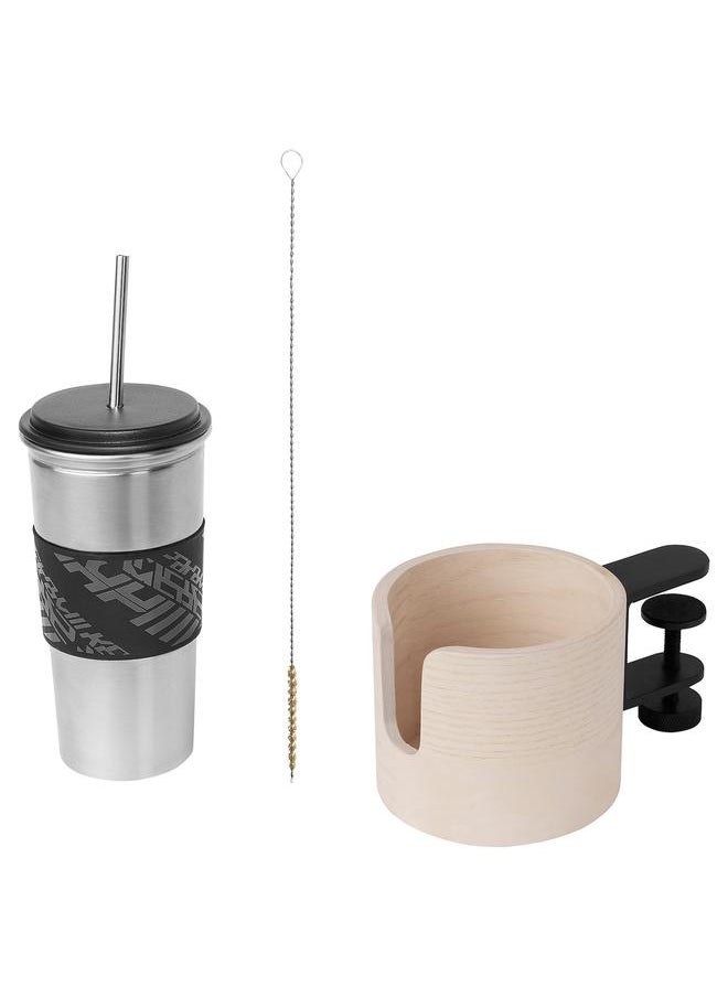 Mug and mug holder, black/ash veneer