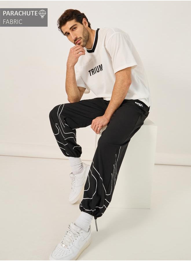 NASA Print Parachute Track Pants with Toggle Cuffed