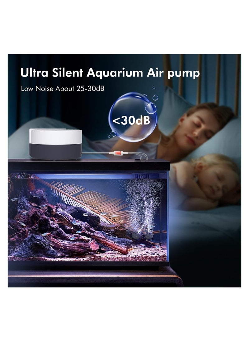 Rechargeable Ultra Quiet Aquarium Air Pump 65W Adjustable Modes 2 Outlets Powerful Aerator Provides Up to 10Lmin Oxygen Supply