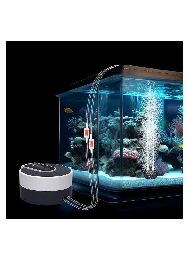 Ultra Quiet Rechargeable Aquarium Air Pump with 2 Outlets Adjustable Multi-Modes 65W Powerful Oxygen Aerator Up to 10Lmin