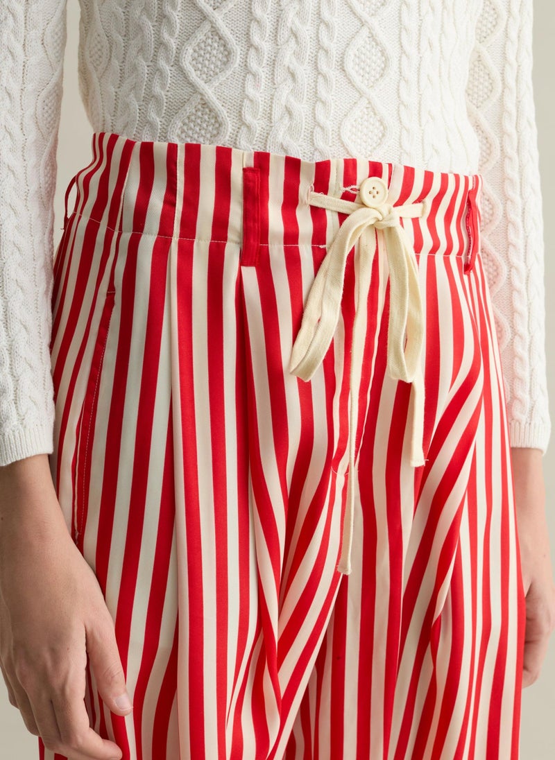 Wide-Leg Striped Trousers With Drawstring