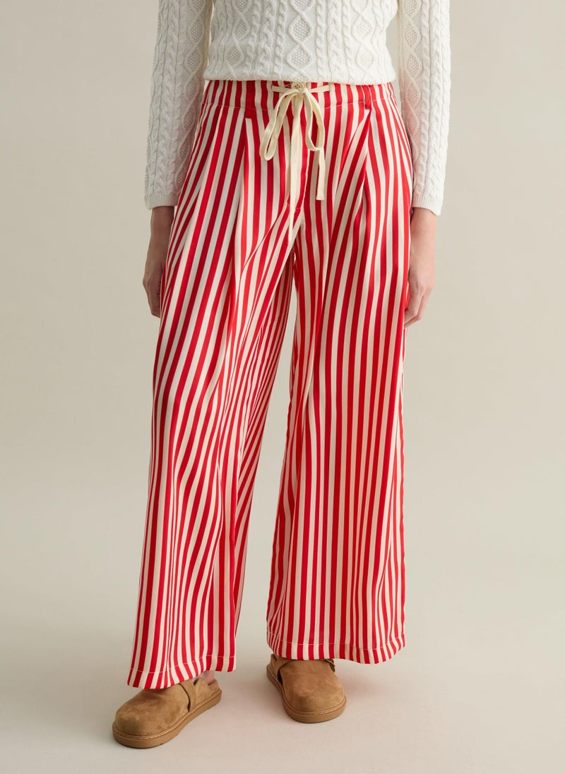 Wide-Leg Striped Trousers With Drawstring