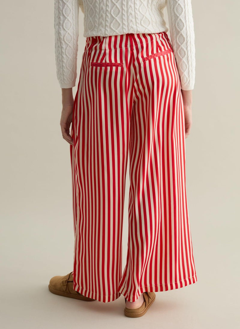 Wide-Leg Striped Trousers With Drawstring