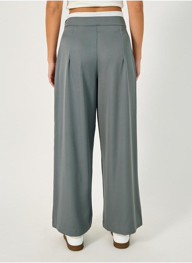 Wide Leg Pants with Contrast Drawstring Waistband