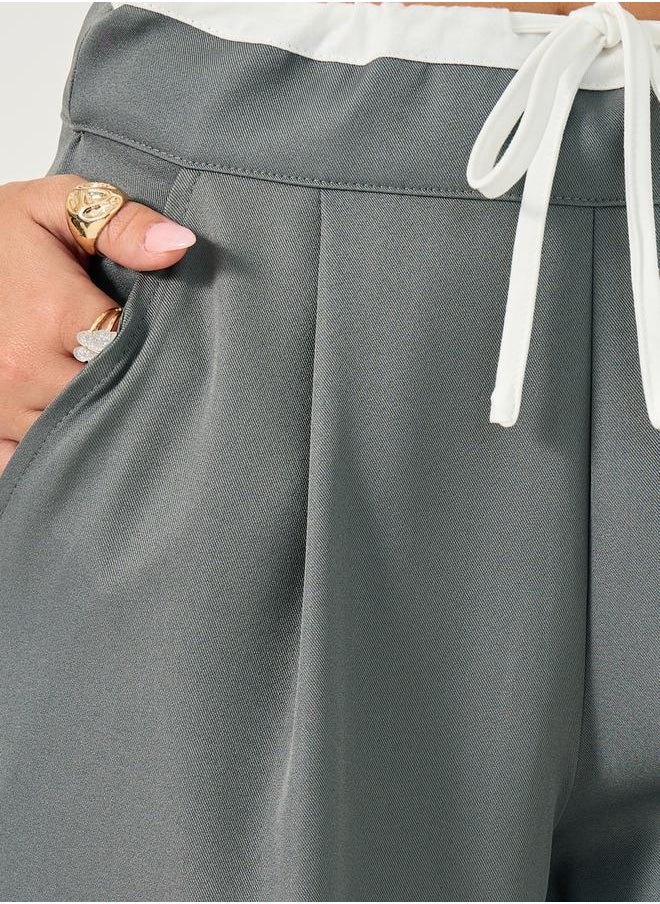 Wide Leg Pants with Contrast Drawstring Waistband